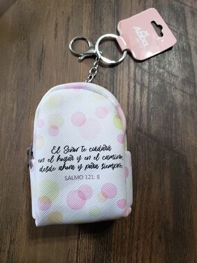 Pastel Polka Dot Micro Backpack Keychain with Scripture In Spanish